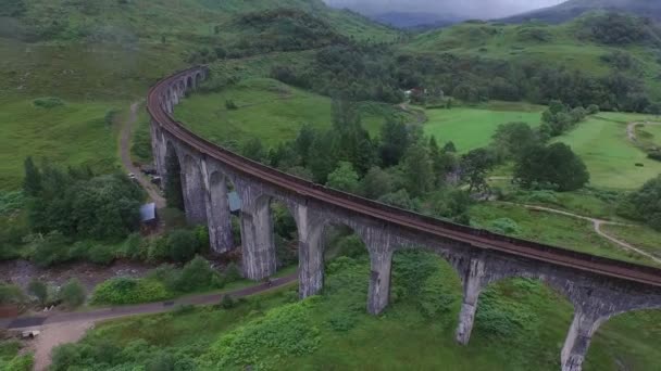Aerial View Glenfinnan Viaduct — Stock Video