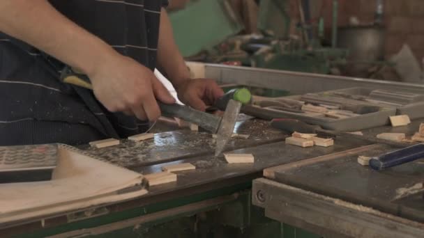 木匠用锤子和凿子工作 — 图库视频影像