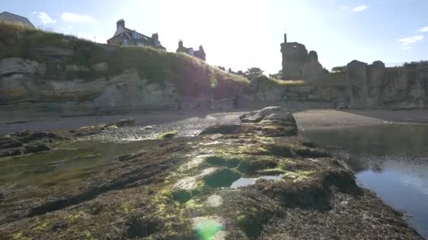 Burgruinen Von Einem Felsigen Ufer Aus Gesehen — Stockvideo