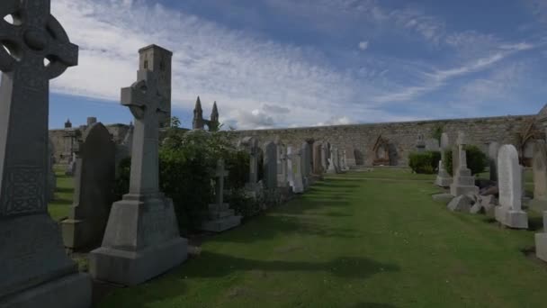 Kreuze Und Grabsteine Auf Einem Friedhof — Stockvideo