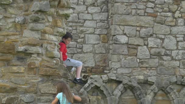 Çocuklar Taş Duvara Tırmanıyor — Stok video