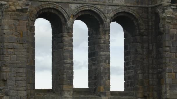 Arched Ruined Windows Stone Wall — Stock Video