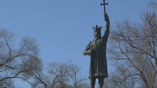 Zoom Dentro Estátua Stefan Cel Mare — Vídeo de Stock