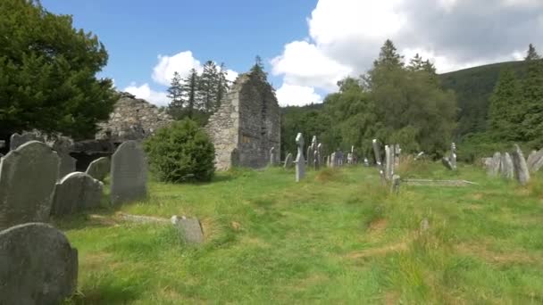 Stone Cathedral Glendalough Cemetery — Stok video