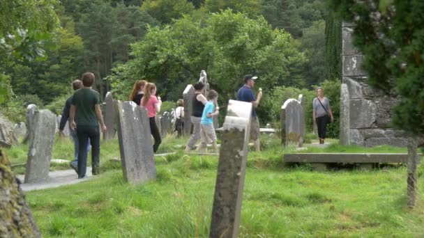 Des Touristes Visitent Cimetière Glendalough — Video