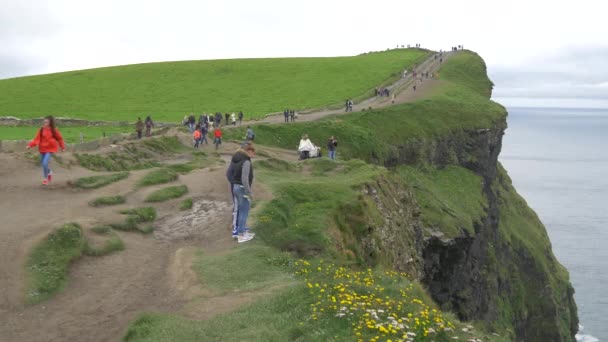 Mensen Die Cliffs Moher Bezoeken — Stockvideo