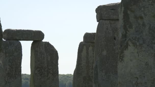 Sluiten Van Verticale Stenen Bij Stonehenge — Stockvideo