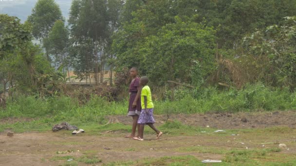 背景为绿树的非洲街头女孩 — 图库视频影像