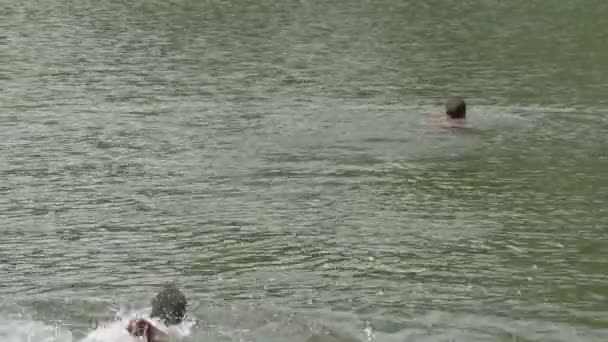 Αφρικανοί Κολυμπούν Μια Λίμνη — Αρχείο Βίντεο
