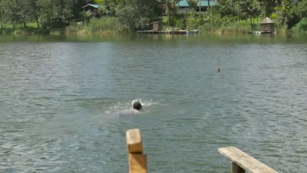 Hommes Africains Nageant Dans Lac — Video
