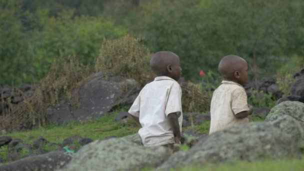 Afrikanske Gutter Går Forbi Steiner – stockvideo