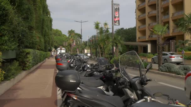 Motocykle Zaparkowane Ulicy — Wideo stockowe
