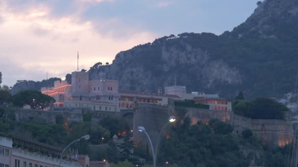 Palacio Del Príncipe Mónaco Atardecer — Vídeos de Stock