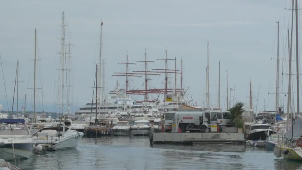 Zoom Delle Barche Ancorate Porto — Video Stock