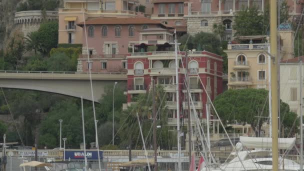 Edificios Mástiles Barcos Mónaco — Vídeo de stock