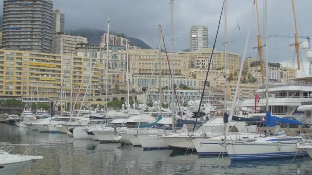 Порт Монако Пасмурный День — стоковое видео