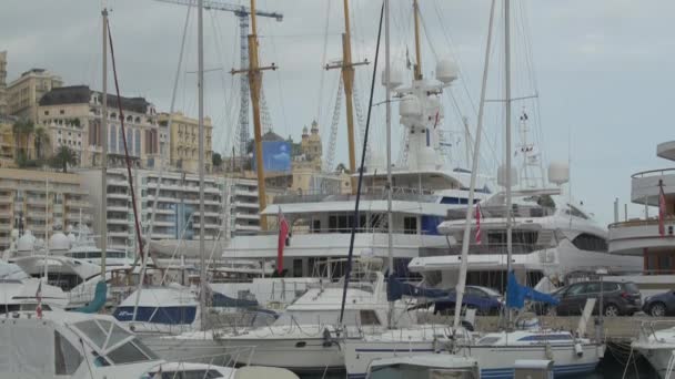 Barcos Com Mastros Hércules Porto Mônaco — Vídeo de Stock