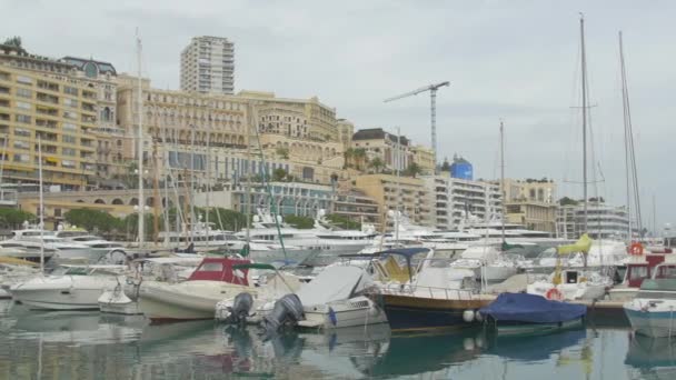 Pan Left Boats Harbor Monaco — ストック動画