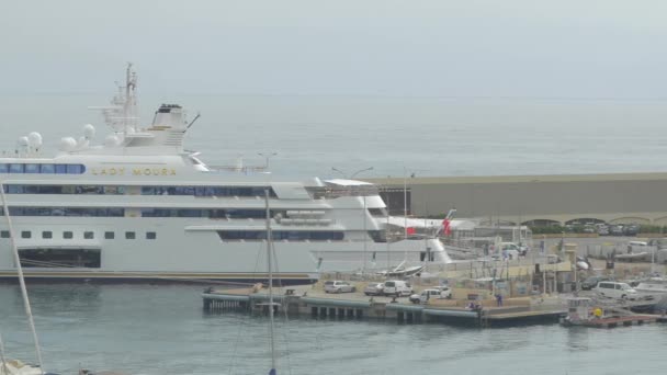 Pan Esquerda Navios Barcos Ancorados Porto — Vídeo de Stock