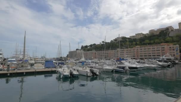 Barcos Ancorados Porto Hércules Mônaco — Vídeo de Stock