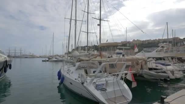 Barcos Ancorados Porto Mônaco — Vídeo de Stock