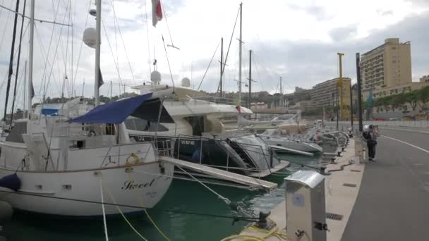 Barcos Ancorados Porto Hércules Mônaco — Vídeo de Stock