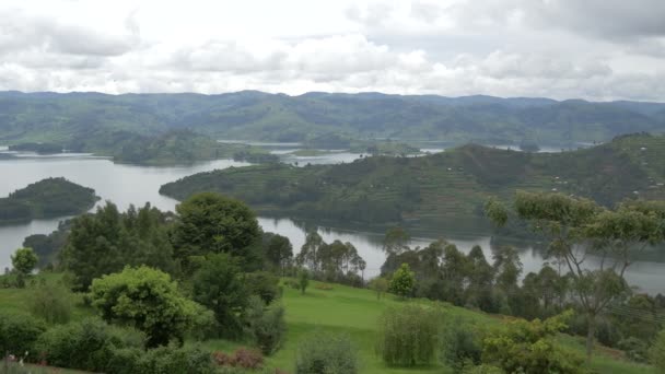 Panoramatický Výhled Jezero Bunyonyi Uganda — Stock video