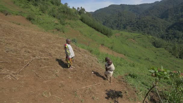 Niños Ugandeses Prado — Vídeo de stock