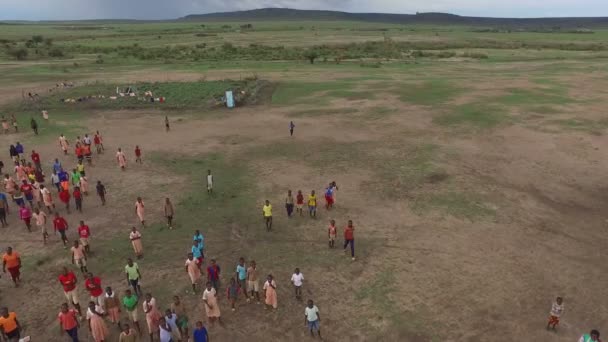 Aerial View Kenyan Children Masai Mara — Stock Video
