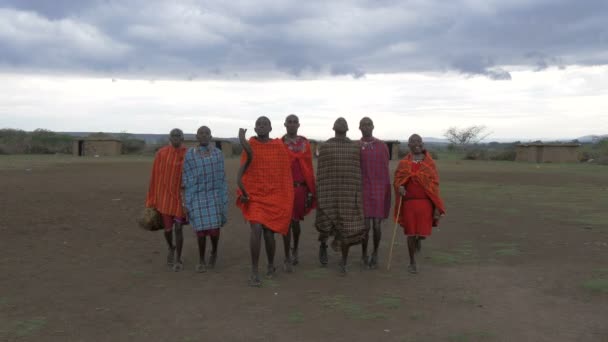 Afrikaanse Mannen Die Een Traditionele Dans Uitvoeren — Stockvideo