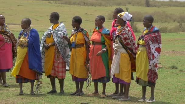 Maasai Mulheres Vestindo Roupas Coloridas — Vídeo de Stock