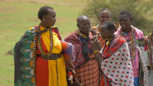 カラフルな服や伝統的なビーズワークを持つマサイ族の女性 — ストック動画