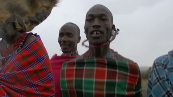 Close Maasai Men Jumping — Stock Video