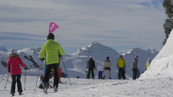People Skiing Ski Resort — Stock Video