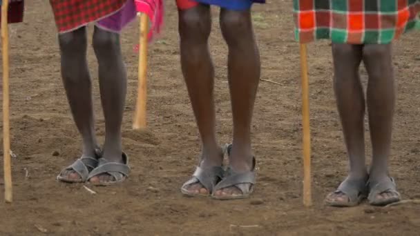 Gambe Degli Uomini Maasai Che Eseguono Una Danza Tradizionale Salto — Video Stock