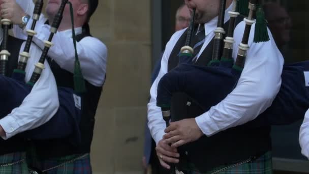 Inclinado Hombre Uniforme Tocando Instrumento — Vídeo de stock