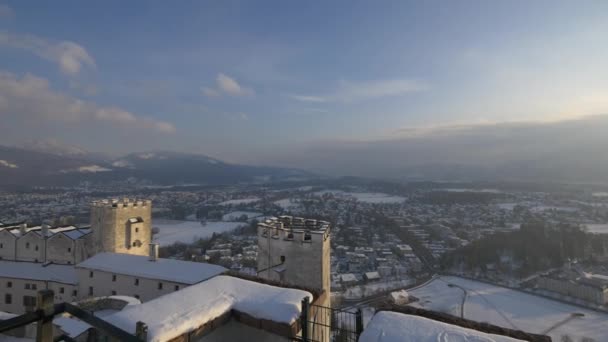 Pan Izquierda Salzburgo Día Invierno — Vídeos de Stock
