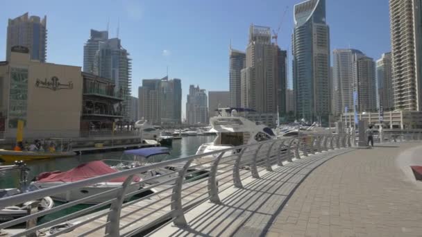 Barcos Yates Amarrados Dubai Marina — Vídeo de stock