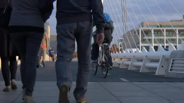 Peatones Caminando Sobre Puente — Vídeo de stock