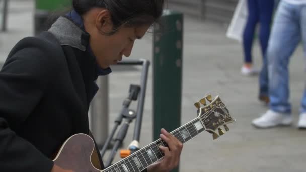 Young Man Playing Guitar Street — Stock Video