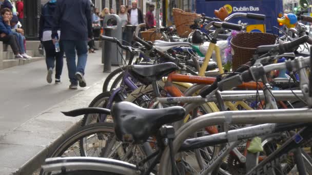 Row Tied Bicycles Street — Stock Video