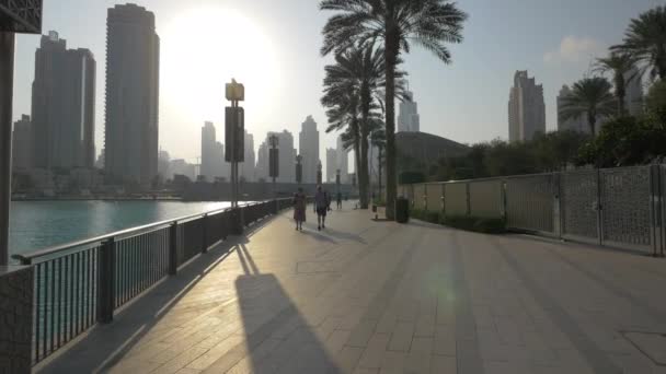 Paseo Marítimo Del Lago Burj Khalifa Dubai — Vídeo de stock