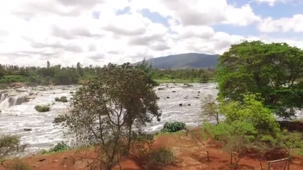 Aerial View River Waterfall Kenya — Stockvideo
