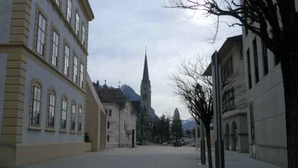 Vista Calle Con Catedral Vaduz — Vídeo de stock