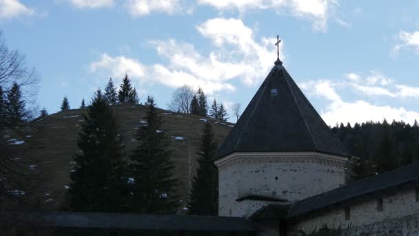 Tower Stonewall Sucevita Monastery — Stock Video