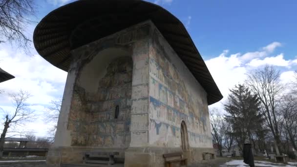 Muralmålade Väggar Arbore Kyrka — Stockvideo