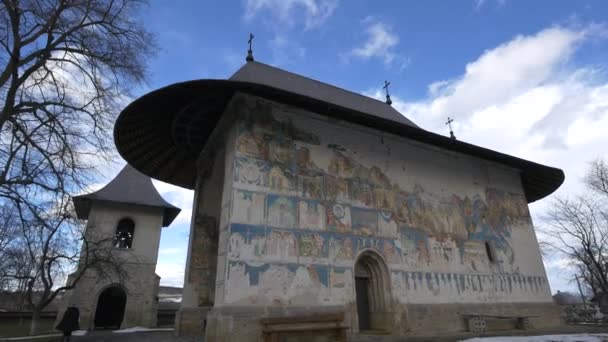 Torre Del Campanario Muro Occidental Iglesia Arbore — Vídeo de stock