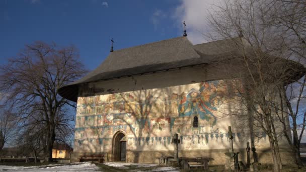 Parede Pintada Ocidental Igreja Arbore — Vídeo de Stock