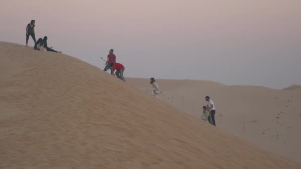 Adultos Crianças Escalando Uma Duna — Vídeo de Stock