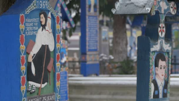 Vista Perto Das Lápides Merry Cemetery — Vídeo de Stock